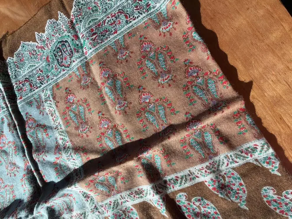 Vintage Italian 100% Wool Paisley Scarf Brown‎ Blue